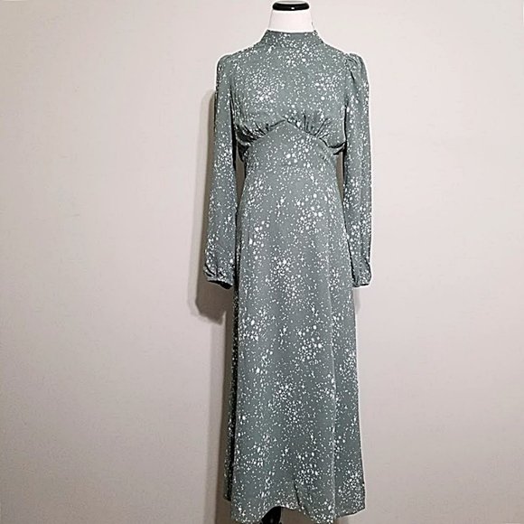 New FOREVER 21 Midi Dress Size S Womens Open Back Split Slit Leg Celestial Print - Picture 5 of 14